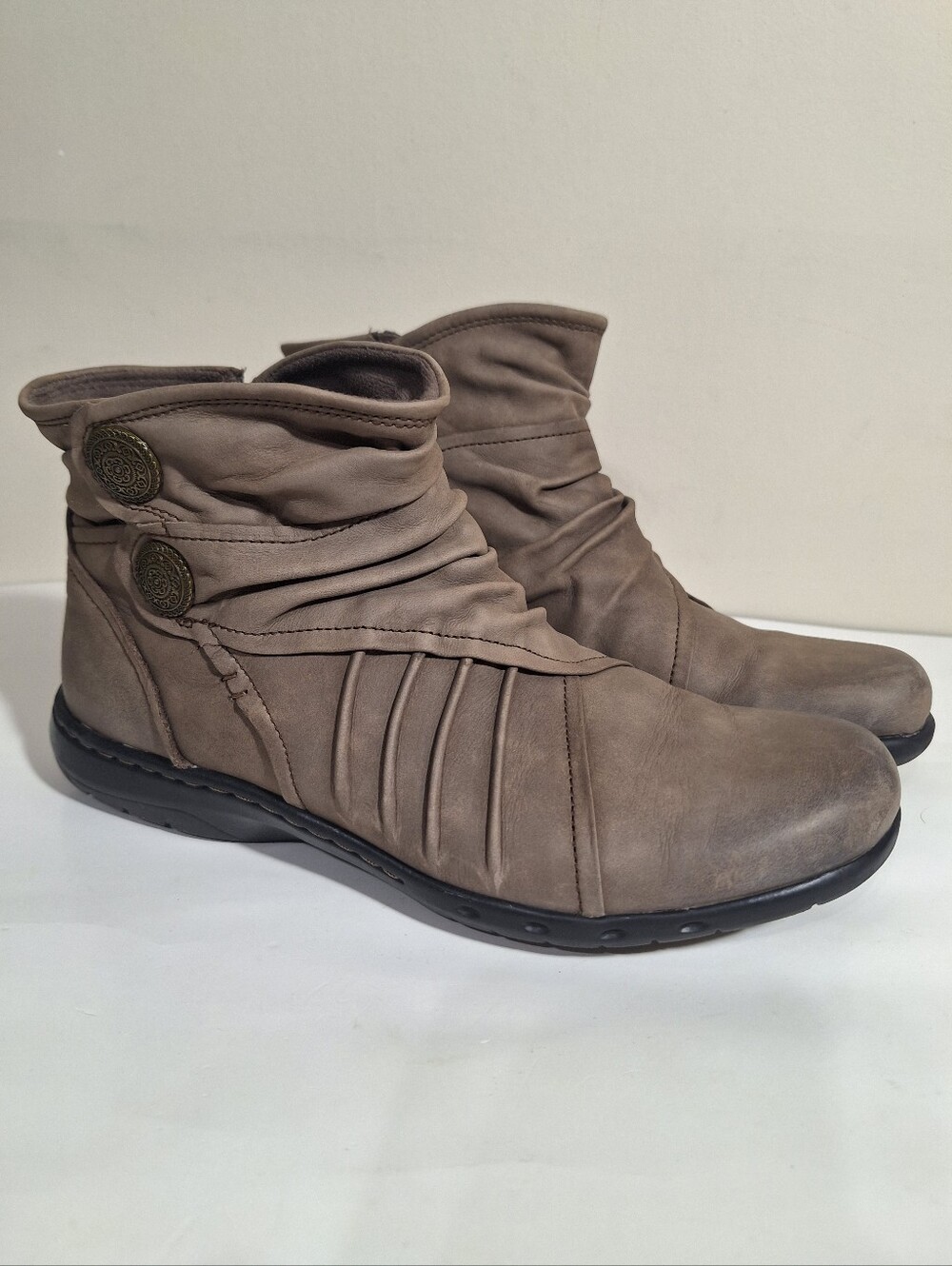 Rockport Ankle Boots Brown Leather Ruched Ankle Booties Size 7.5 W Boho Festival